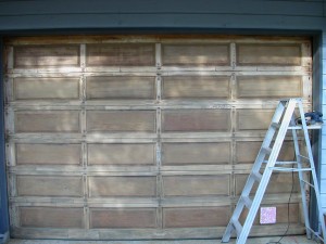 The garage door after many hours of sanding