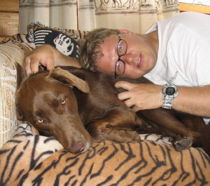 Me and my sister's dog chilling on the couch