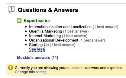My current expertise according to LinkedIn.com Answers