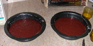 Mixture in cake pans