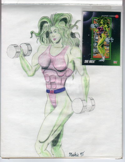 She Hulk from the Marvel collectable cards of the early 90s