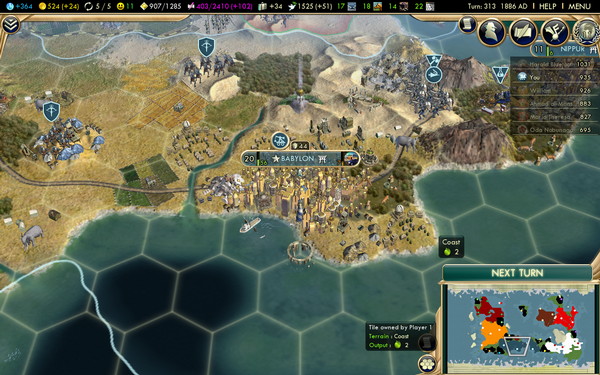 Screenshot from my first game of Civilization V: Brave New World