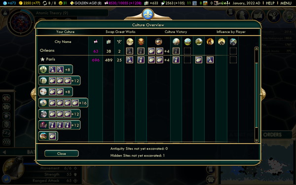 Paris earning a pile of Culture and Tourism in Civ V.