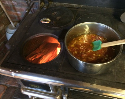 We cooked our sauce on a wood stove for extra authenticity
