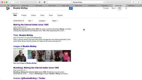 Bing search results for Muskie McKay from December 2015