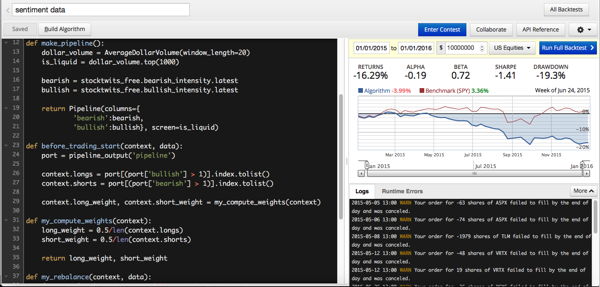 My trading algorithm using sentiment analysis from Twitter