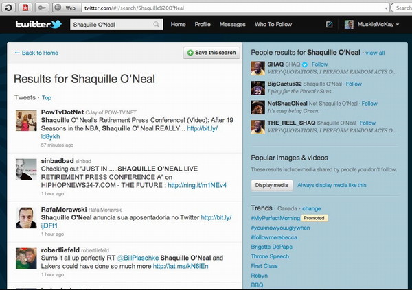 Results for Shaquille O'Neal in Twitter