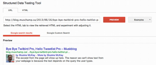 An example of a working Google rich snippet