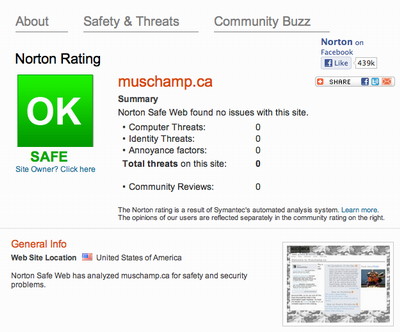 Less than 24 hours later Norton decides Muschamp.ca is not dangerous