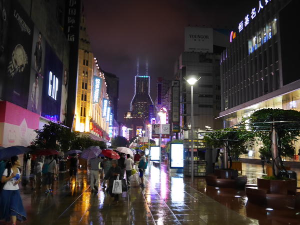 Nanjing Lu at night in the rain