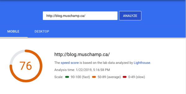 Google thinks my blog is less fast