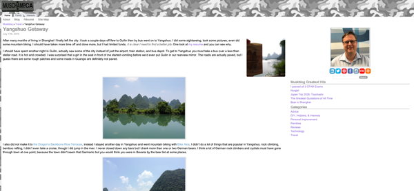Another screenshot of another travel blog post this time with the images centred below the text.